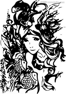 黑白插畫小魚