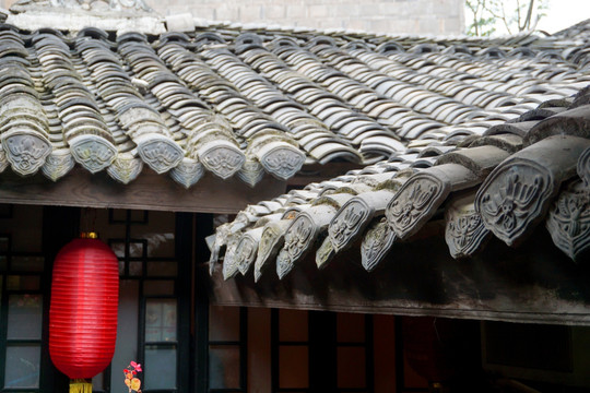 洛带古镇中式餐厅建筑局部 瓦当