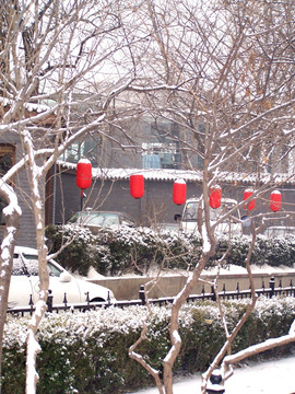 什刹海雪景 北方城市 红灯高照