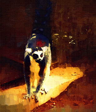 動(dòng)物油畫 狐猴