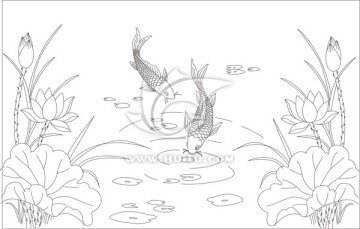 線描荷花魚 單線未閉合