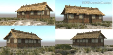 3D模型中國古建民居茅草房屋2