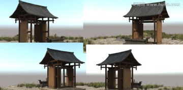 3DSMAX模型民居磚房門香爐