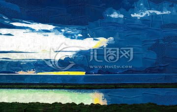 山水夕陽 抽象畫