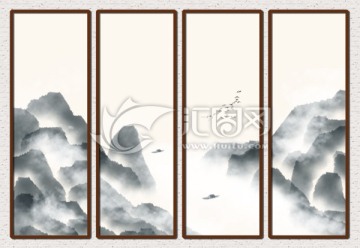 四聯(lián)水墨山水畫