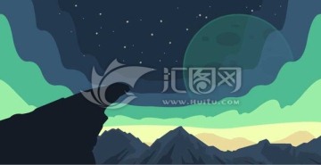 扁平化山間夜景矢量素材