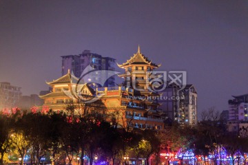 成都酒吧一条街古建筑夜景