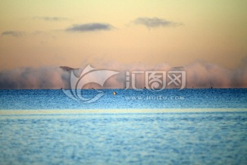 达里湖雾中飞翔的水鸟