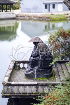 姜太公 鉤魚 雕塑 名人雕塑