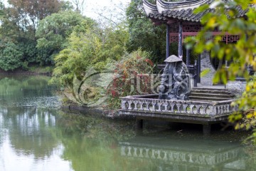 姜太公 鉤魚 雕塑 名人雕塑