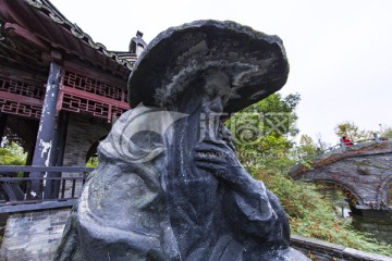 姜太公 鉤魚 雕塑 名人雕塑