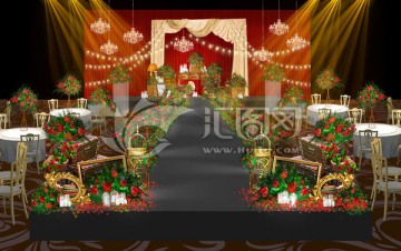 美式田園紅色復(fù)古婚禮效果圖