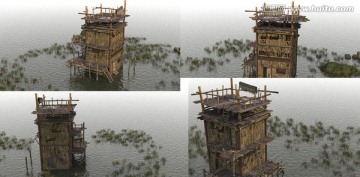 3D模型中國(guó)古典建筑水上建筑