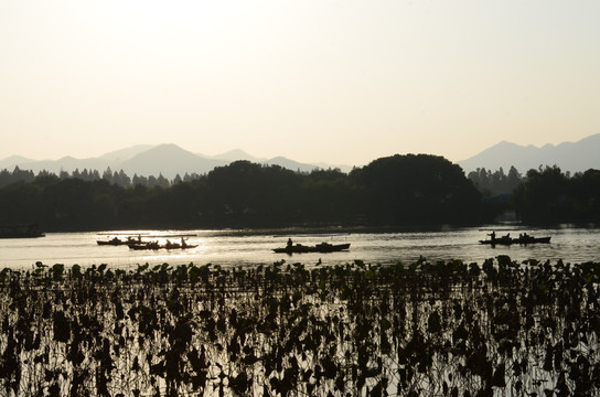 西湖黄昏 西湖山水