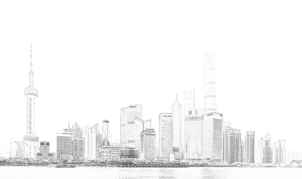 上海外灘全景線描