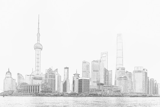 上海外灘全景線描