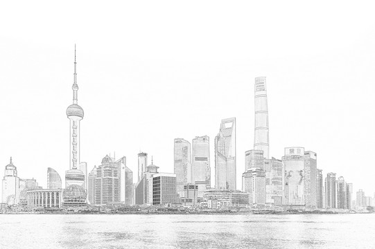 上海外灘全景線描
