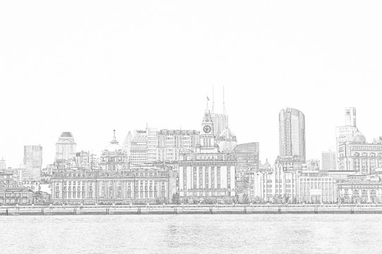 上海外灘建筑線描