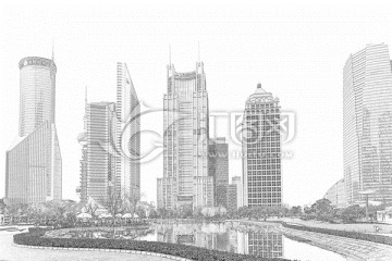 上海外灘建筑線描 合層