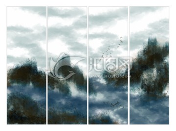 四聯(lián)水墨裝飾畫