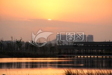 长沙洋湖湿地公园日落夕阳