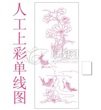 單線上彩荷花圖