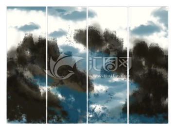 四聯(lián)水墨裝飾畫