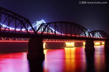 鸭绿江大桥 断桥 夜景