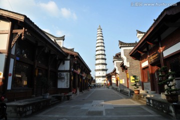 仿古商业街 合川文峰塔