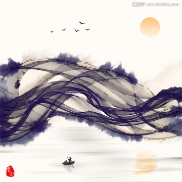 抽象潑墨意境山水