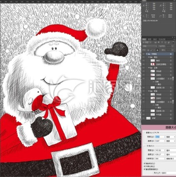 手绘圣诞老人与小鸟 分层
