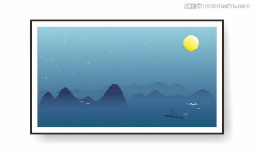 山水意境插圖裝飾畫