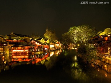 乌镇西栅 西市河 古建筑夜景