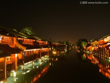 乌镇西栅 西市河 古建筑夜景