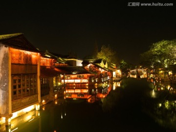 乌镇西栅 西市河 古建筑夜景