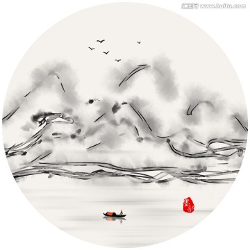 中國風山水畫 潑墨暈染墨韻