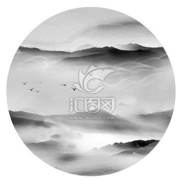 水墨山水裝飾畫 未分層