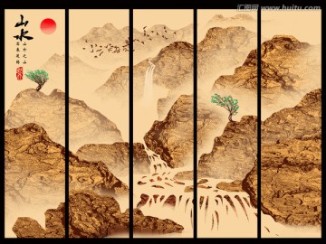 山水畫 富水長流