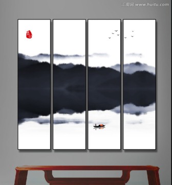 水墨山水畫(huà) 四聯(lián)掛畫(huà)