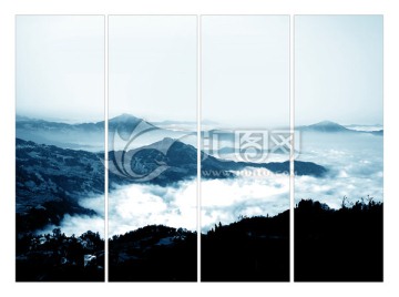 四聯(lián)水墨山水畫