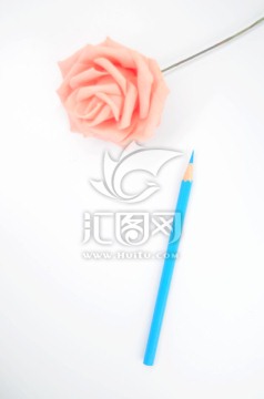 彩色铅笔和玫瑰花