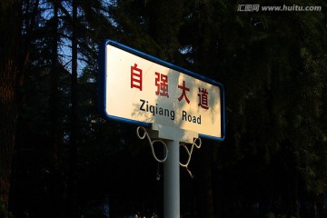 武汉大学 自强大道路牌