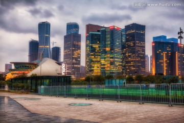 杭州钱江新城建筑群夜景HDR