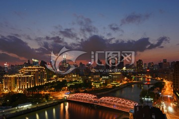 上海外白渡桥 浦西夕阳全景