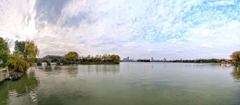 嘉兴南湖 烟雨桥 湖面全景