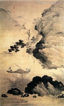 蔣嵩 漁舟讀書圖