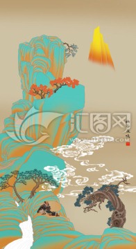 手繪 青綠山水畫(huà)