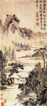 文徵明 積雨連村圖