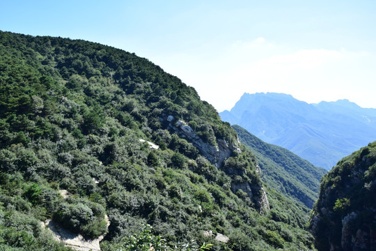 翠绿的山岭和朦胧远山