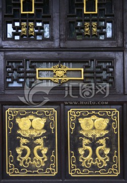 中式门窗金漆木雕 金乌玉兔日月
